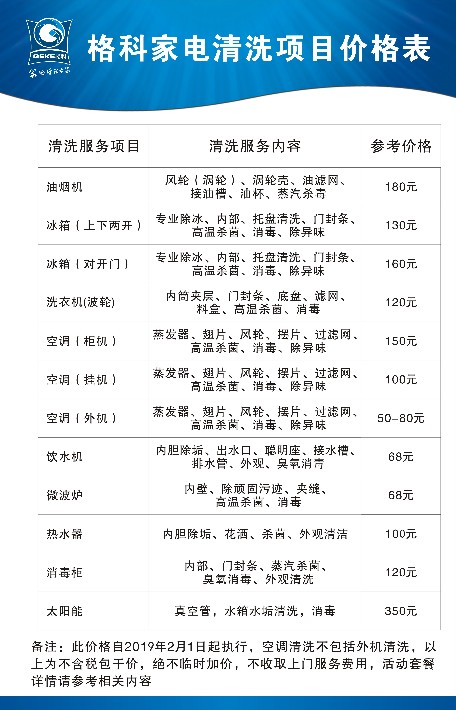 家电清洗价目表整理素材docx(图1)